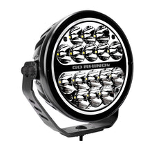 Load image into Gallery viewer, Go Rhino Xplor Blackout Series Round LED Driving Light w/DRL (Surface/Threaded Stud Mnt) 7in. - Blk Light Bars &amp; Cubes Go Rhino   

