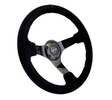 Load image into Gallery viewer, NRG Reinforced Steering Wheel (350mm / 3in. Deep) Blk Suede w/Red BBall Stitch &amp; Black 3-Spoke Steering Wheels NRG
