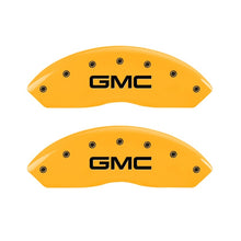 Load image into Gallery viewer, MGP 2 Caliper Covers Engraved Front GMC Yellow Finish Black Characters 1997 GMC Yukon Caliper Covers MGP
