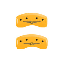 Load image into Gallery viewer, MGP 4 Caliper Covers Engraved F &amp; R Chrysler Wing Yellow Finish Black Char 2001 Chrysler PT Cruiser Caliper Covers MGP
