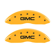 Load image into Gallery viewer, MGP 4 Caliper Covers Engraved Front &amp; Rear GMC Yellow Finish Black Char 2005 GMC Envoy XL Caliper Covers MGP
