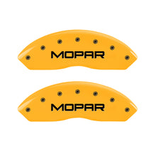Load image into Gallery viewer, MGP 4 Caliper Covers Engraved Front &amp; Rear Mopar Yellow Finish Black Char 2010 Dodge Nitro Caliper Covers MGP
