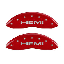 Load image into Gallery viewer, MGP 4 Caliper Covers Engraved Front &amp; Rear Hemi Red finish silver ch Caliper Covers MGP
