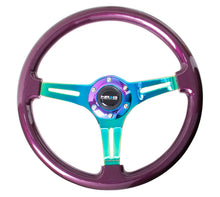 Load image into Gallery viewer, NRG Classic Wood Grain Steering Wheel (350mm) Purple Pearl Paint w/Neochrome 3-Spoke Center Steering Wheels NRG
