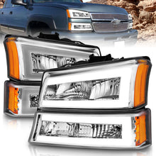 Load image into Gallery viewer, ANZO 2003-2006 Chevrolet Silverado 1500 Crystal Headlights w/ Light Bar Chrome Housing Headlights ANZO
