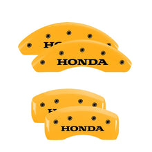 Load image into Gallery viewer, MGP 4 Caliper Covers Engraved Front &amp; Rear Honda Yellow Finish Black Char 2008 Honda Civic Caliper Covers MGP
