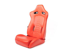 Load image into Gallery viewer, NRG Reclinable Sport Seats (Pair) The Arrow Red Vinyl w/ Pressed NRG Logo w/ Red Stitch Reclineable Seats NRG

