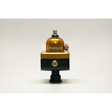 Load image into Gallery viewer, Fuelab FLB57504-5 Fuelab 575 High Pressure Adjustable Mini FPR Blocking 25-65 PSI (1) -6AN In (2) -6AN Out - Gold
