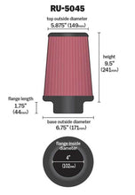 Load image into Gallery viewer, K&amp;N Engineering KNNRU-5045 K&amp;N Filter 4 inch Flange 6 3/4 inch OD Base 5 7/8 inch OD Top 9 1/2 inch Height
