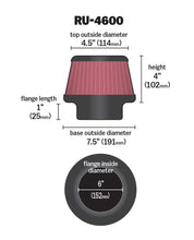 Load image into Gallery viewer, K&amp;N Engineering KNNRU-4600 K&amp;N Filter 6 inch Flange 7.5 inch Base 4.5 Top 4 inch Height
