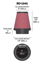 Load image into Gallery viewer, K&amp;N Engineering KNNRU-1041 K&amp;N Universal Clamp-On Air Filter 6in FLG / 7-1/2in B / 5in T / 7-1/2in H
