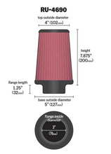 Load image into Gallery viewer, K&amp;N Engineering KNNRU-4690 K&amp;N Universal Round Tapered Filter 3 inch FLG / 5 inch Bottom / 4 inch Top / 7 7/8 inch Height
